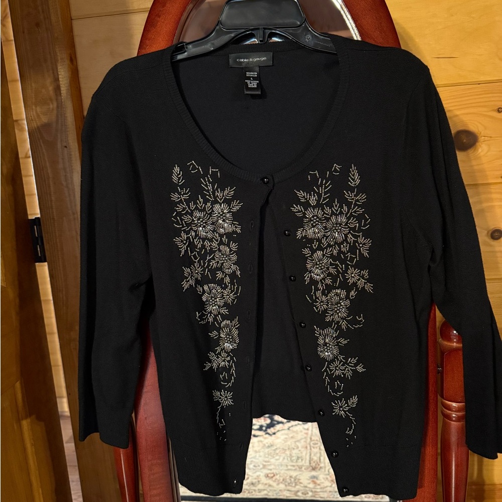 Cable & Gauge Black Beaded Women's Cardigan